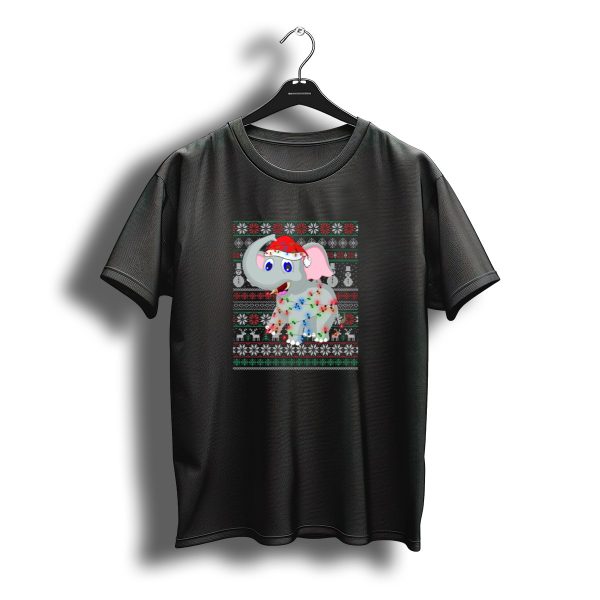 Elephant Christmas Ugly Xmas Sweater Lights Santa Hat Snowflakes Reindeer T Shirt t shirt 1