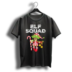 Elf Squad Cute Girl Christmas Candy Cane Bells T-Shirt