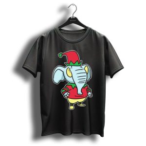 Elves Gnome Dwarfs Christmas Elephant In Festive Hat T Shirt