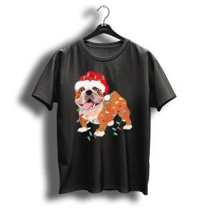 English Bulldog Christmas Lights Santa Hat Costume T Shirt
