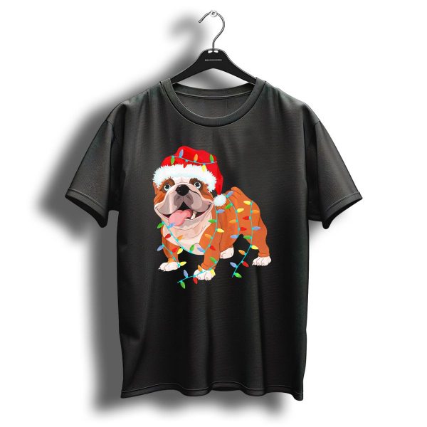 English Bulldog Christmas Lights Santa Hat Costume T Shirt 1 t shirt 1