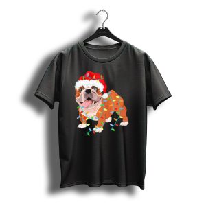 English Bulldog Christmas Lights Santa Hat Costume T-Shirt