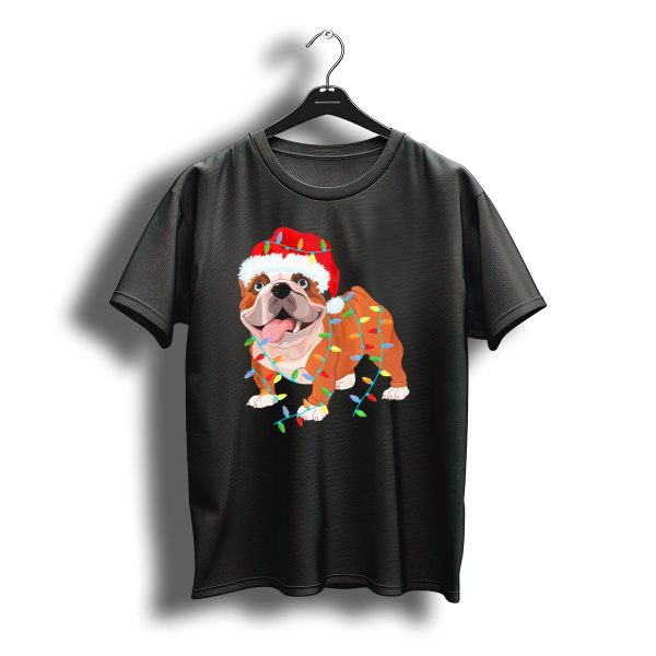 English Bulldog Christmas Lights Santa Hat Costume T Shirt t shirt 1