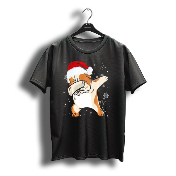 English Bulldog Dabbing Santa Christmas Snowflakes T Shirt t shirt 1