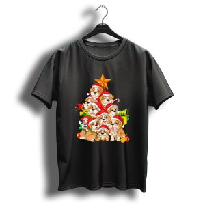 English Bulldog Puppies Christmas Tree With Santa Hats And Presents T Shirt