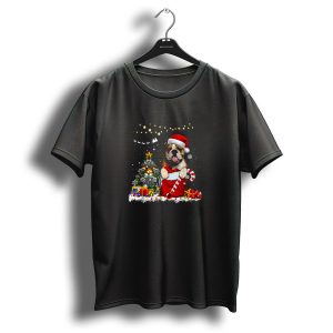 English Bulldog Santa Hat Christmas Tree Lights Ornaments T Shirt