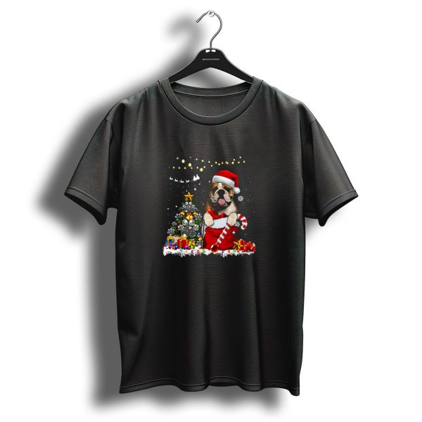 English Bulldog Santa Hat Christmas Tree Lights Ornaments T Shirt 1 t shirt 1
