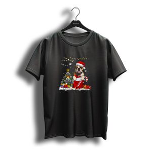 English Bulldog Santa Hat Christmas Tree Lights T-Shirt