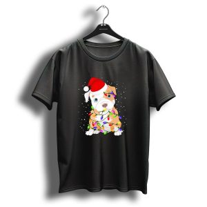 English Bulldog Santa With Christmas Lights T Shirt