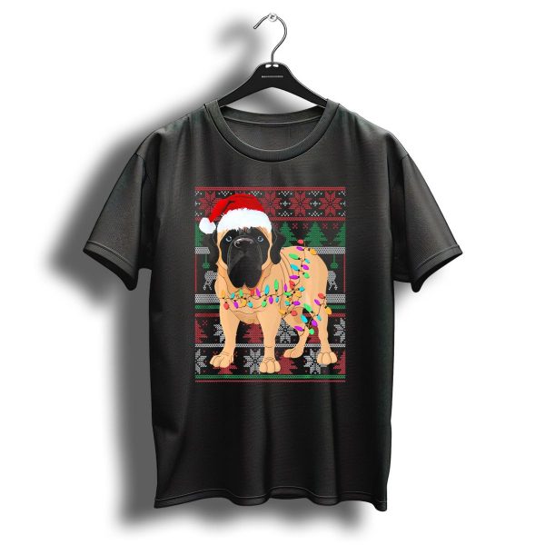 English Mastiff Christmas Lights Sweater Santa Hat T Shirt 1 t shirt 1