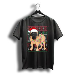 English Mastiff Christmas Lights Sweater Santa Hat T-Shirt