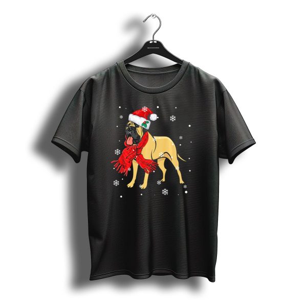 English Mastiff Christmas Santa Hat Snowflakes Scarf T Shirt t shirt 1