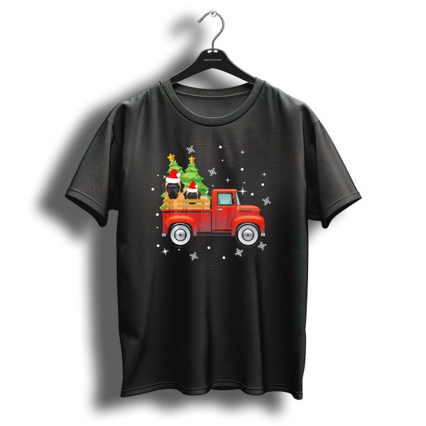 English Mastiff Red Truck Christmas Trees Snowflakes Santa Hats T Shirt 1 t shirt 1