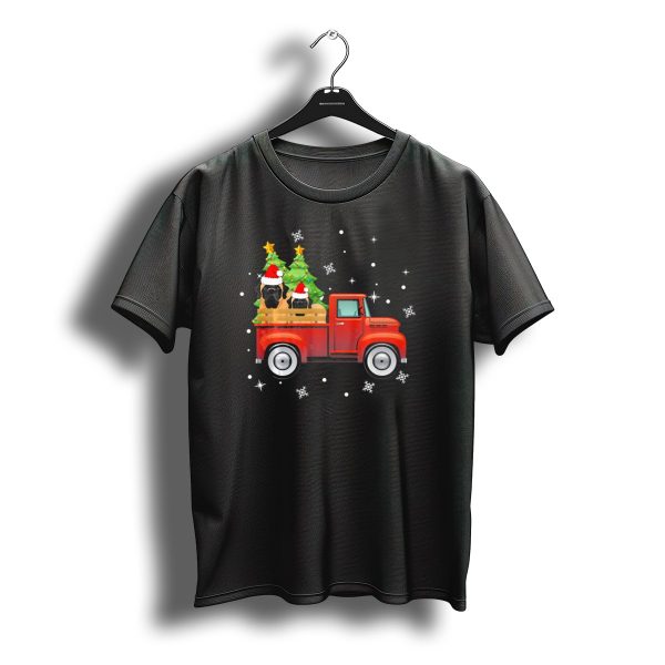 English Mastiff Red Truck Christmas Trees Snowflakes Santa Hats T Shirt t shirt 1