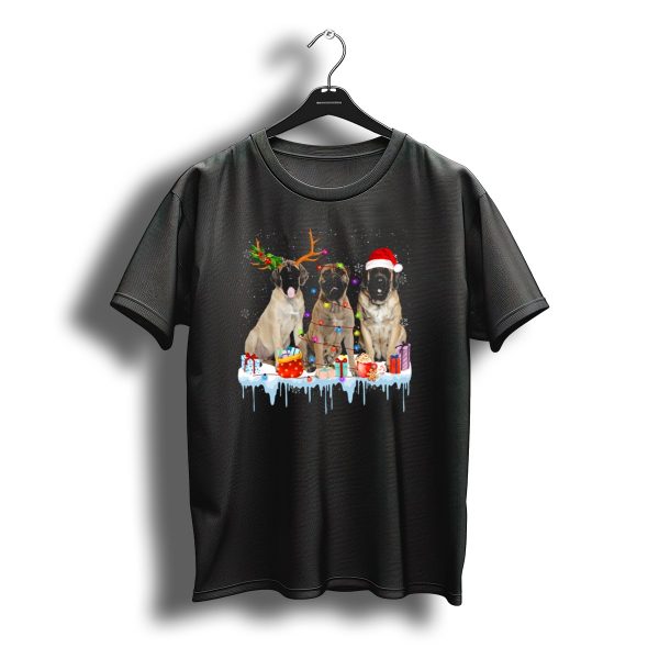 English Mastiff Reindeer Christmas Lights Santa Hat Snowflakes Presents T Shirt t shirt 1