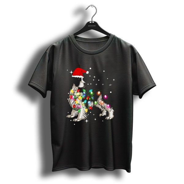 English Springer Spaniel In Christmas Lights Wearing Santa Hat T Shirt 1 t shirt 1