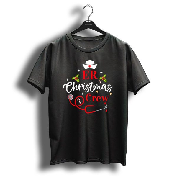Er Christmas Crew Nurse Techs Secretary Stethoscope Candy Cane Hat T Shirt 1 t shirt 1