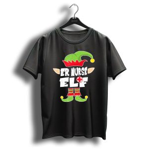 Er Nurse Elf Emergency Squad Christmas Hat And Shoes T-Shirt