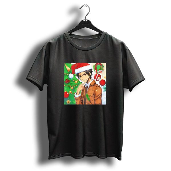 Eren Yeager Santa Hat Christmas Attack On Titan Anime Festive Tree Ornaments T Shirt 1 t shirt 1