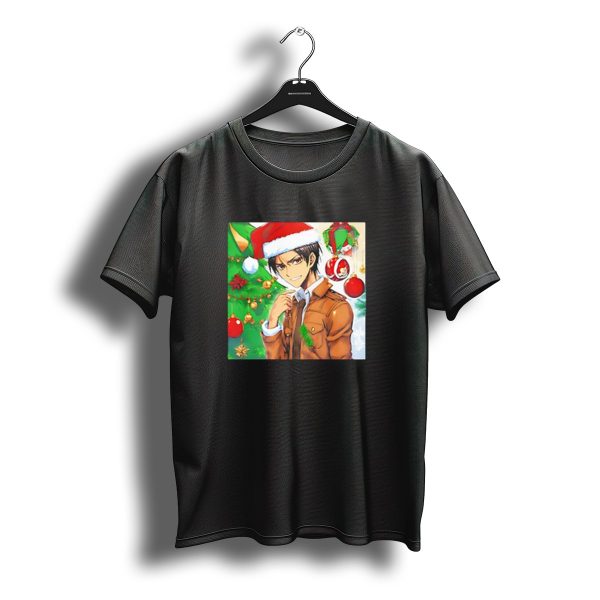Eren Yeager Santa Hat Christmas Attack On Titan Anime Festive Tree T Shirt t shirt 1