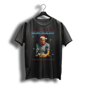 Erling Haaland Christmas Pixel Art With Santa Hat T-Shirt
