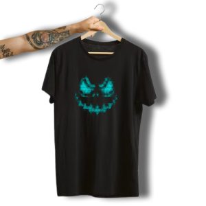 Evil Cyan Fractal Halloween Pumpkin Face T-Shirt