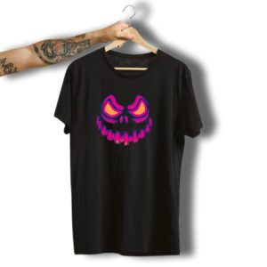 Evil Pink Halloween Pumpkin With Neon Stripes T-Shirt