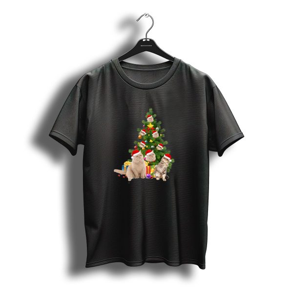 Exotic Shorthair Cat Christmas Tree With Santa Hats And Presents T Shirt t shirt 1