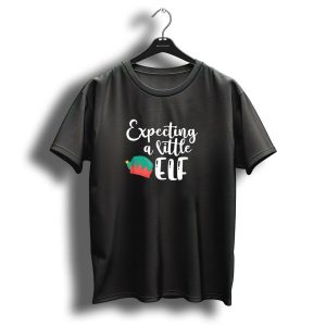 Expecting A Little Elf Christmas Pregnancy Announcement With Festive Elf Hat T-Shirt