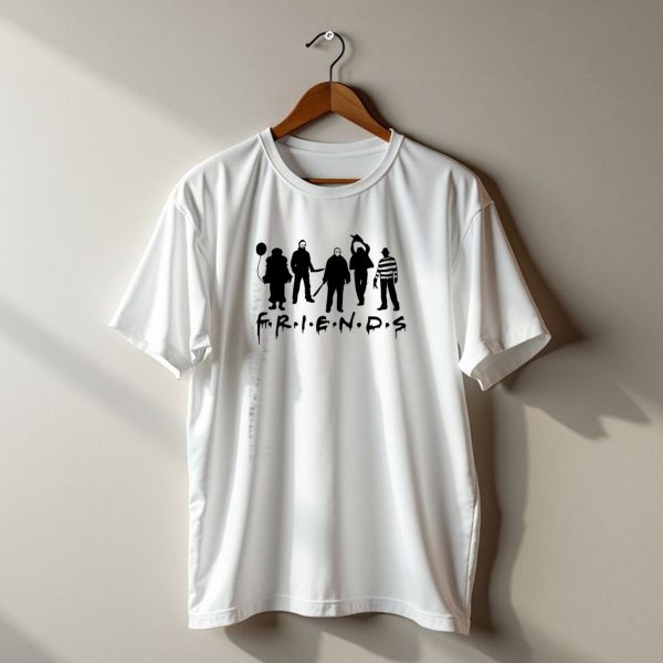 F R I E N D S Halloween Horror Movie Characters With Balloon And Stripes T Shirt t shirt 1