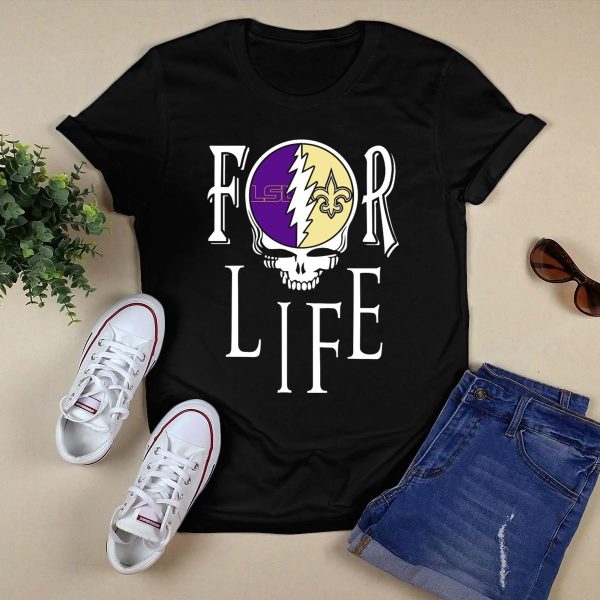 FOR LIFE LSU Tigers Saints Skull NFL NCAA T Shirt Black 1