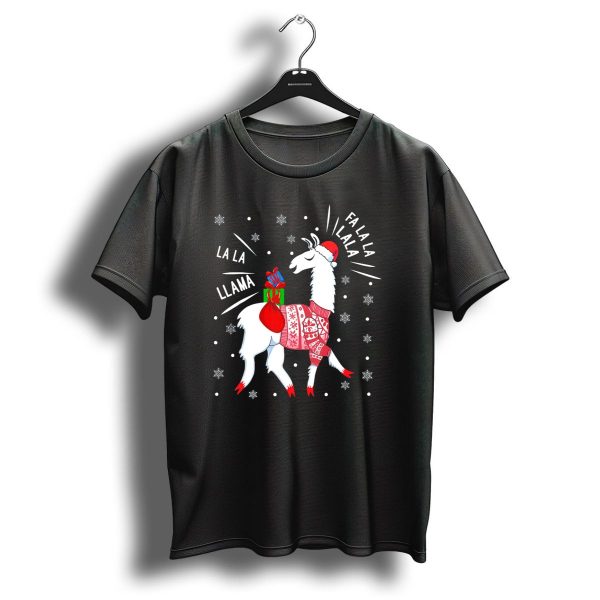 Fa La La Fa La La La La Llama Christmas Santa Hat Sweater Snowflakes T Shirt 1 t shirt 1