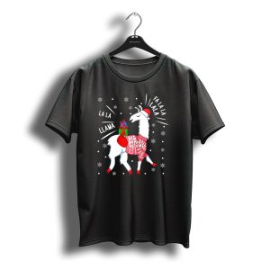Fa La La Fa La La La La Llama Christmas Santa Hat Sweater Snowflakes T-Shirt