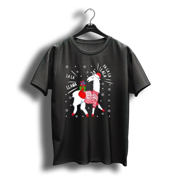 Fa La La Fa La La La La Llama Christmas Santa Hat Sweater Snowflakes T Shirt t shirt 1