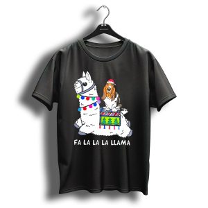 Fa La La La Llama Basset Hound Christmas Santa Hat T Shirt