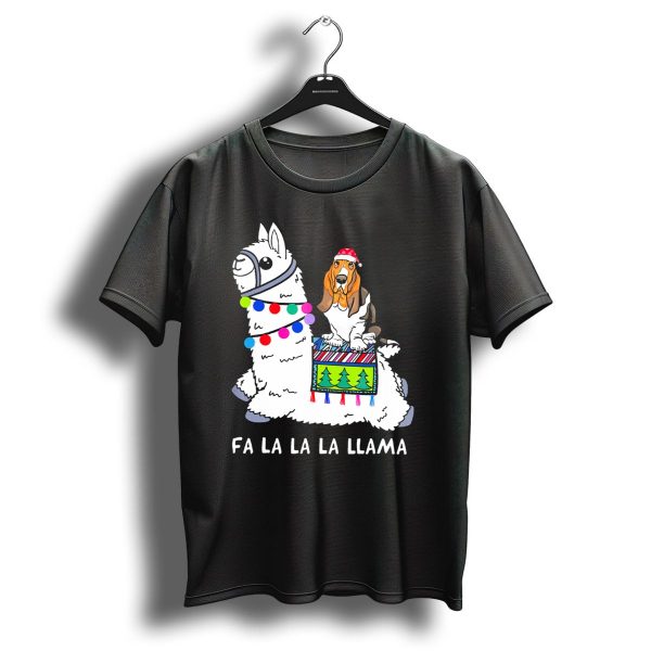 Fa La La La Llama Basset Hound Christmas Santa Hat T Shirt 1 t shirt 1