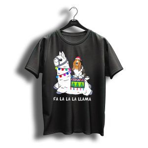 Fa La La La Llama Basset Hound Christmas Santa Hat T-Shirt