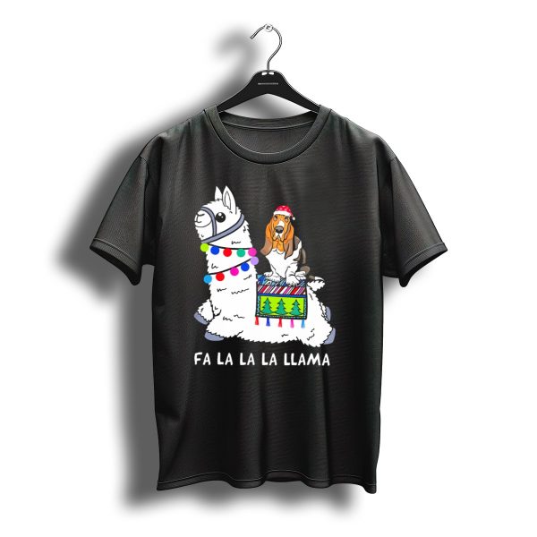 Fa La La La Llama Basset Hound Christmas Santa Hat T Shirt t shirt 1