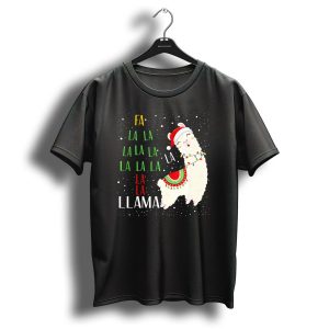 Fa La La La Llama Christmas Santa Hat Festive Lights T Shirt