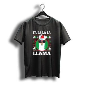 Fa La La La Llama Christmas Santa Hat Sunglasses Festive Holiday T-Shirt