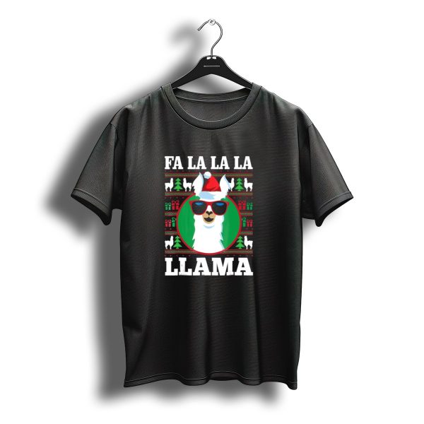 Fa La La La Llama Christmas Santa Hat Sunglasses Festive Holiday T Shirt t shirt 1