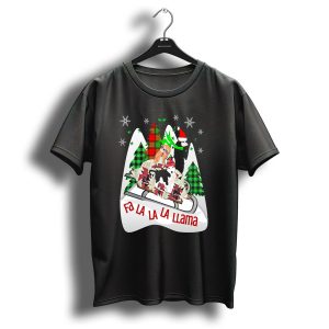 Fa La La La Llama Christmas Sledding With Santa Hats T Shirt