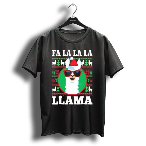 Fa La La La Llama Christmas Sweater Festive Design With Santa Hat And Sunglasses T Shirt 1 t shirt 1