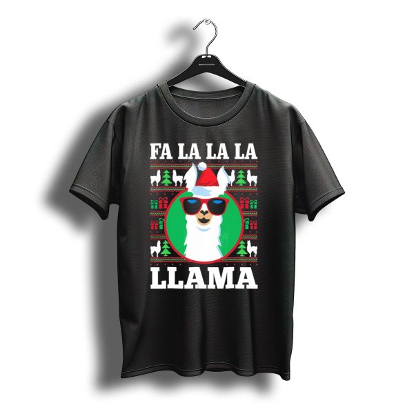 Fa La La La Llama Christmas Sweater Festive Design With Santa Hat And Sunglasses T Shirt t shirt 1