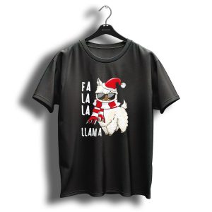 Fa La La La Llama Merry Christmas Santa Hat And Sunglasses T Shirt