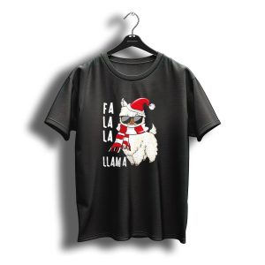 Fa La La La Llama Merry Christmas Santa Hat And Sunglasses T-Shirt