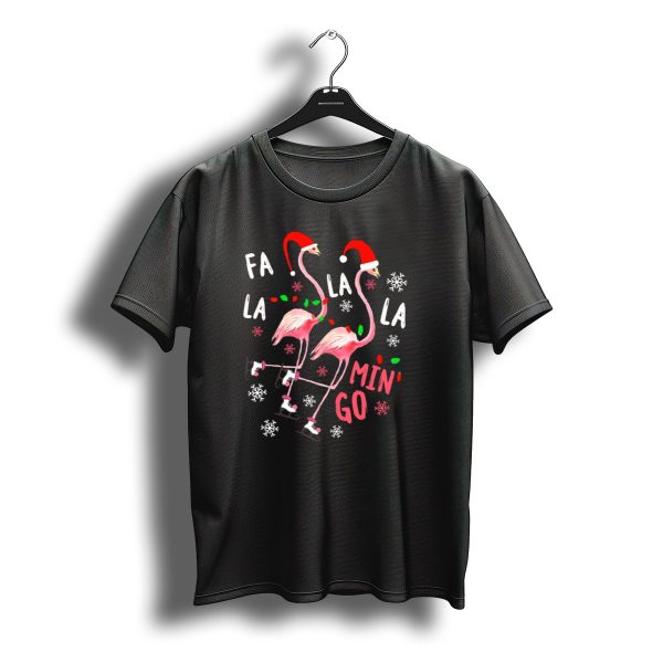 Fa La La La Mingo Christmas Flamingo Santa Hats And Ice Skates T Shirt t shirt 1