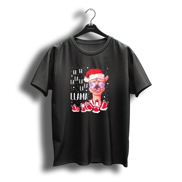 Fa La La Llama Christmas In Santa Hat With Gifts T Shirt t shirt 1
