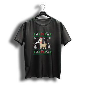 Fa La La Llama Christmas Ugly Sweater Santa Hat Trees Reindeer Snowflakes T-Shirt