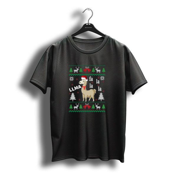 Fa La La Llama Christmas Ugly Sweater Santa Hat Trees Reindeer Snowflakes T Shirt t shirt 1